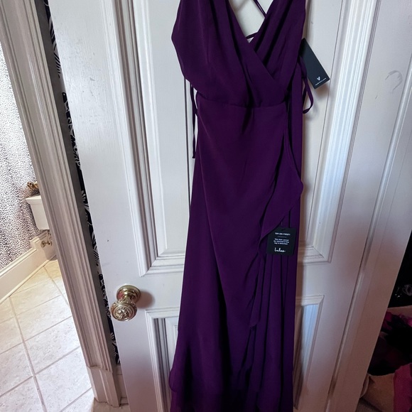 Lulu’s “Plum”/burgundy lace up maxi dress with slit - Picture 6 of 6